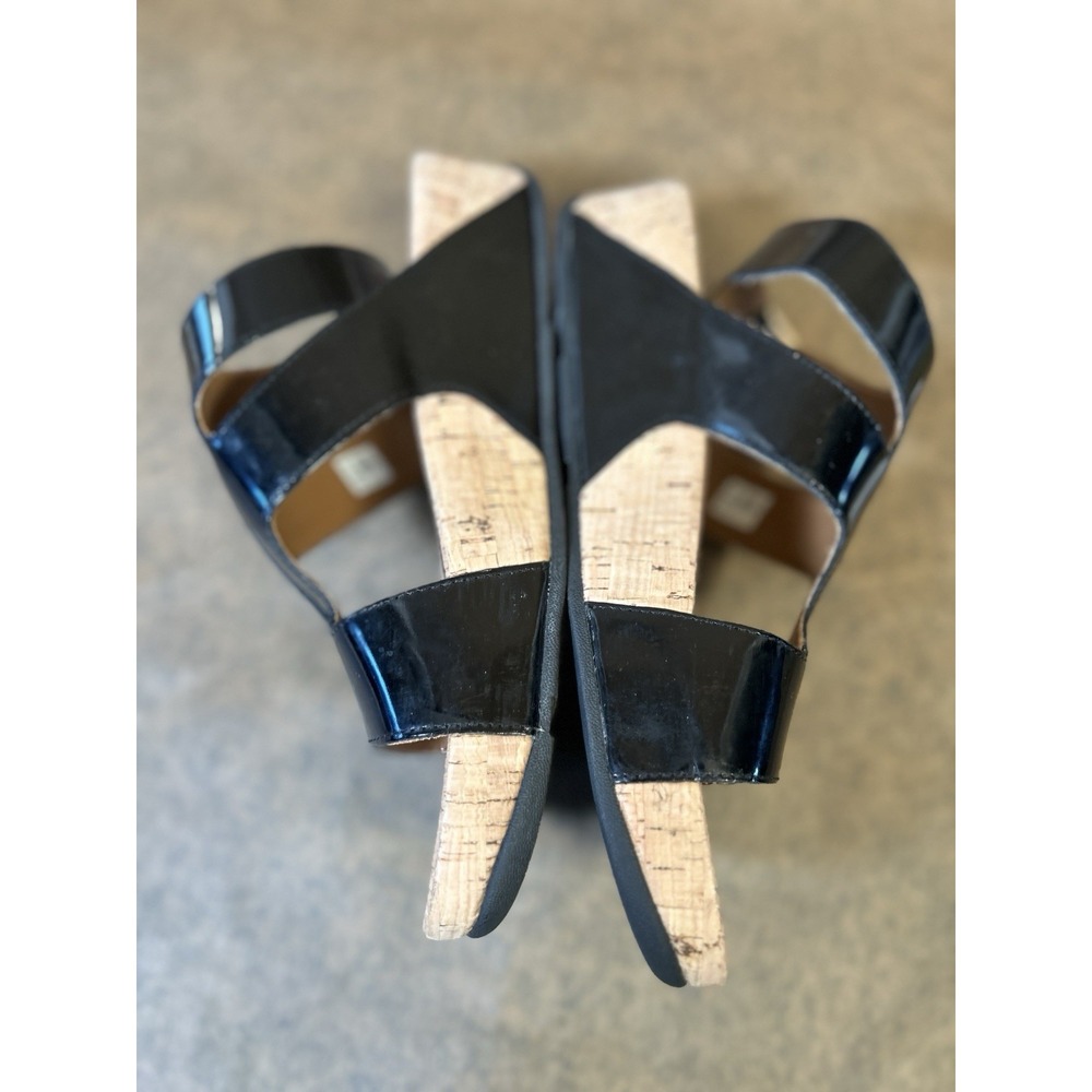Fitflop Arena Sandal Women Sz 8 Black Patent Leather Ankle Strap Gladiator Cork - Picture 4 of 7